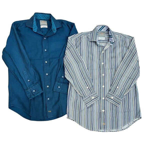 Thomas Dean Boys Shirt Sz S 8 Button Down Long Sleeve SET 2 Striped / Print TD - Picture 1 of 14